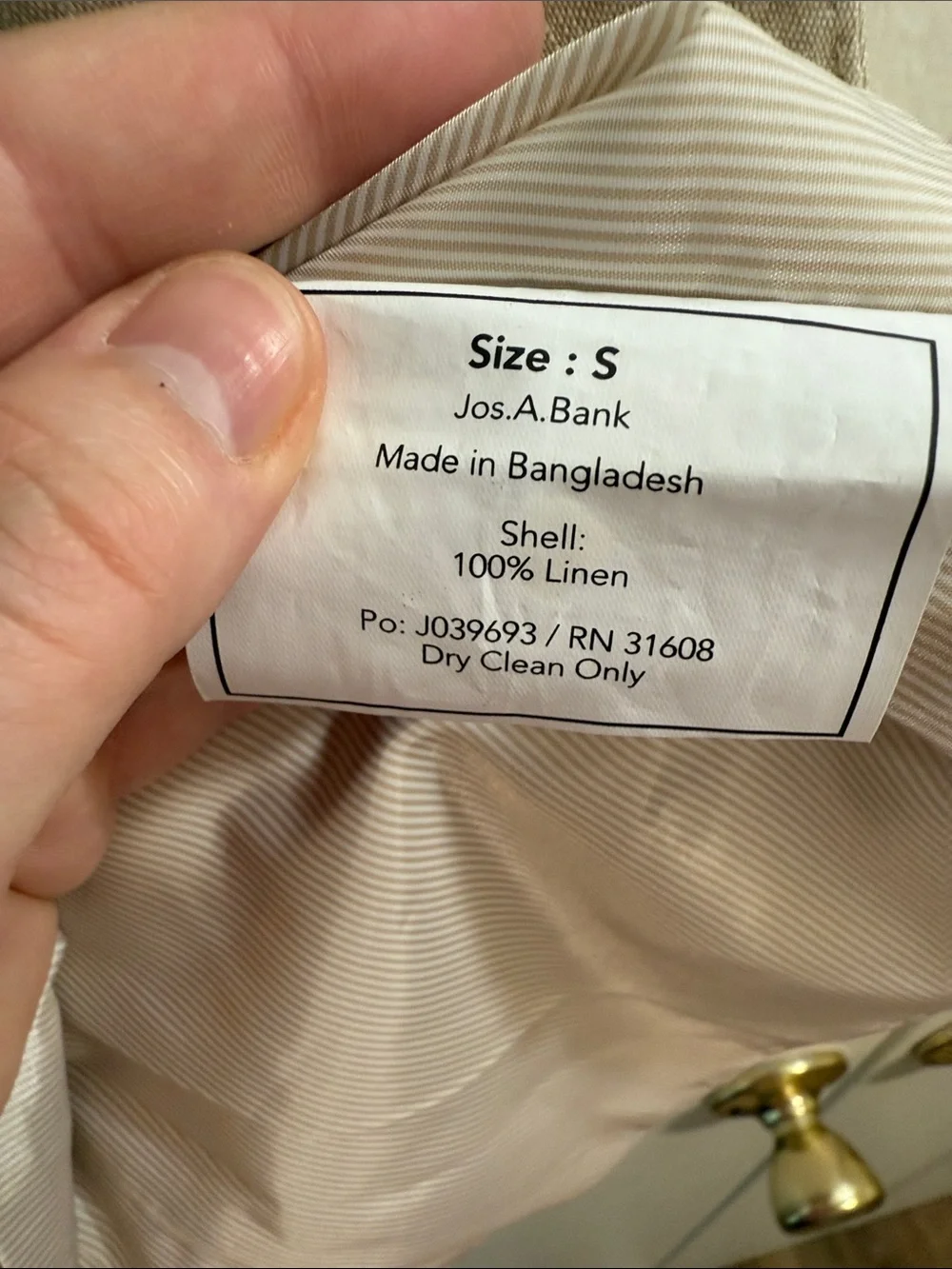 Men’s Linen Suit Vest Slim Fit Jos. A. Bank 1905 Tan Beige Formal Wedding Size S